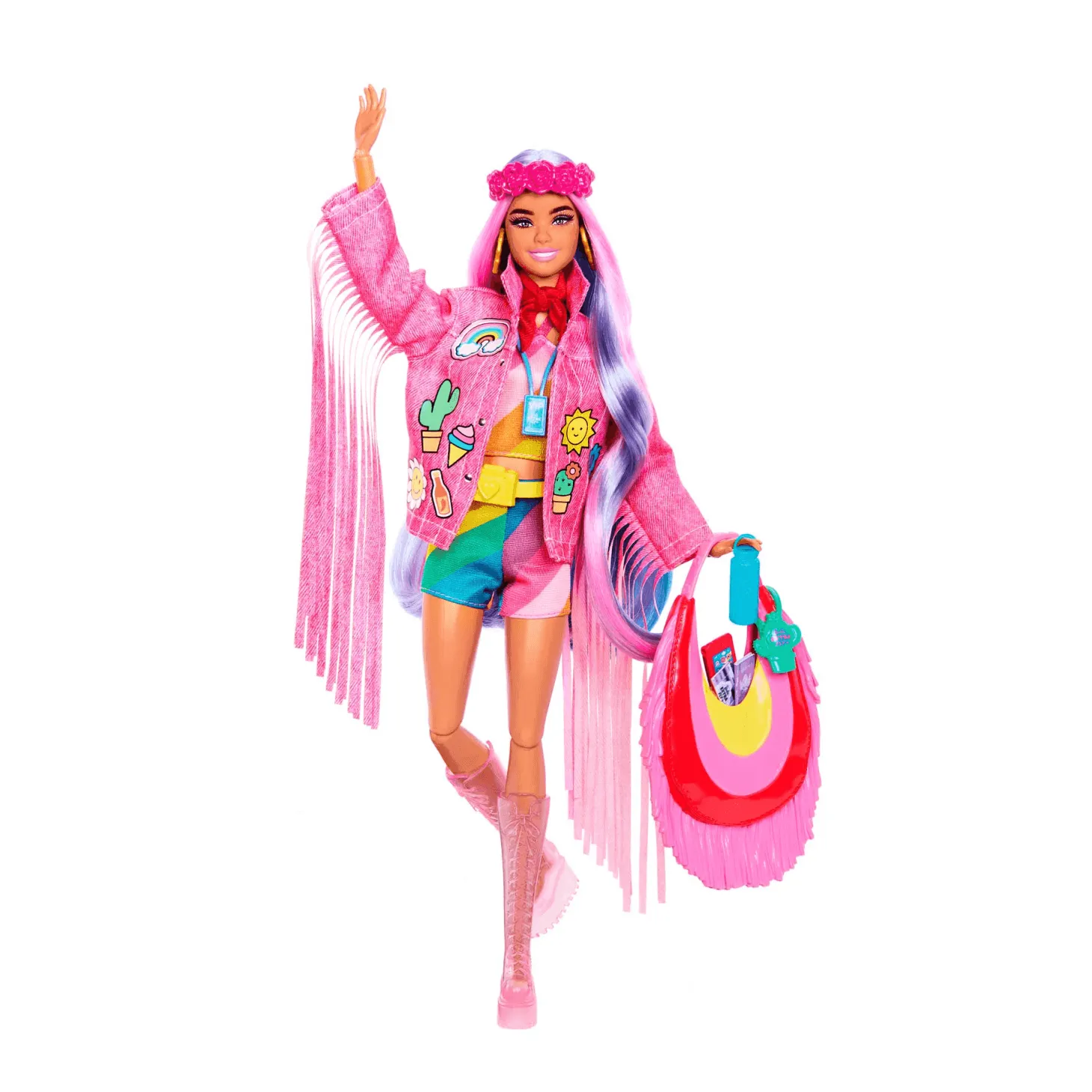 Barbie Extra Fly, Muñeca con temática de viajes con conjunto de desierto, chaqueta de flecos y bolso