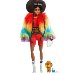 Barbie Extra Muñeca con Abrigo Arcoíris y Estilo Afro