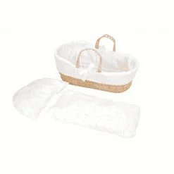 Canastilla de mimbre con 2 asas, cubremanta y cojín