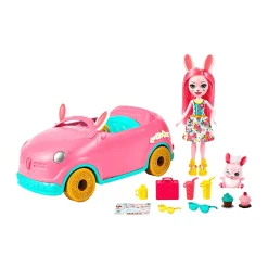 Enchantimals Bunnymóvil Muñeca Bree Bunny con coche rosa descapotable