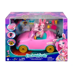 Enchantimals Bunnymóvil Muñeca Bree Bunny con coche rosa descapotable