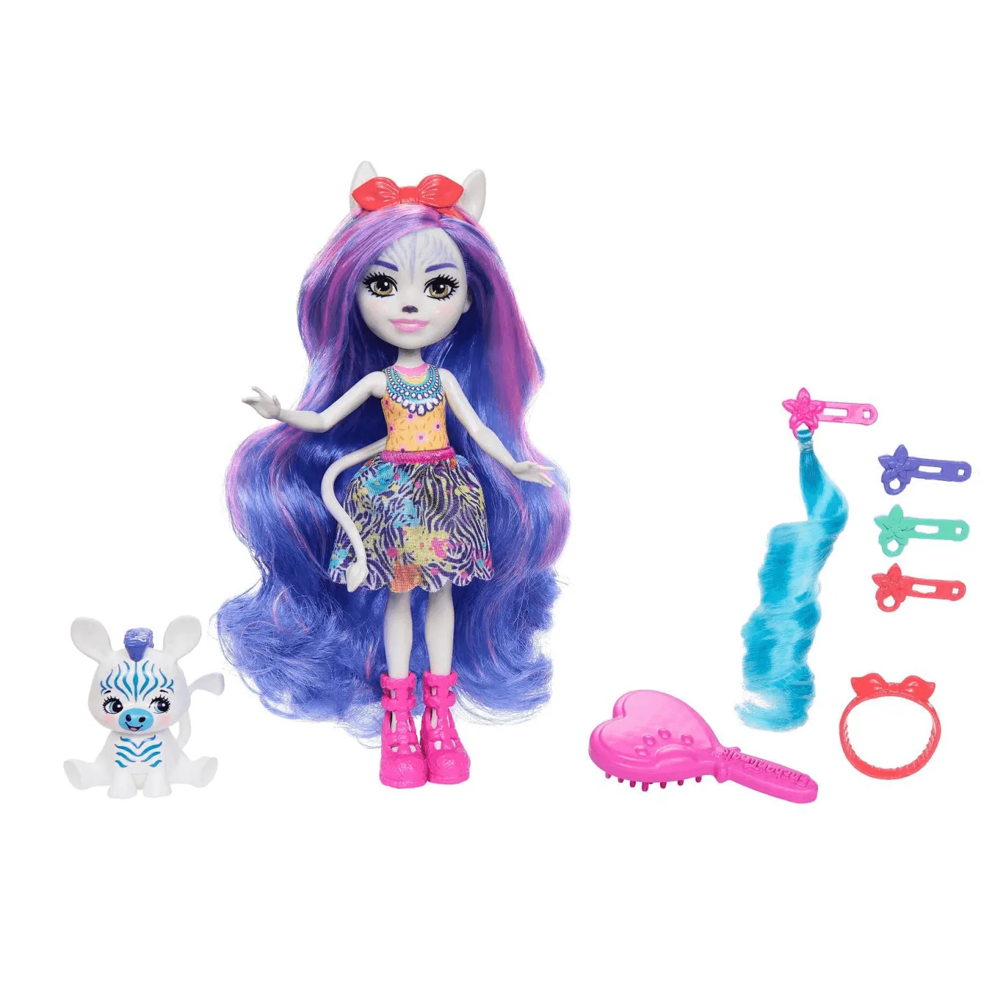 Enchantimals Glam Party Zemirah Zebra y Grainy Muñeca con mascota cebra y accesorios para peinar