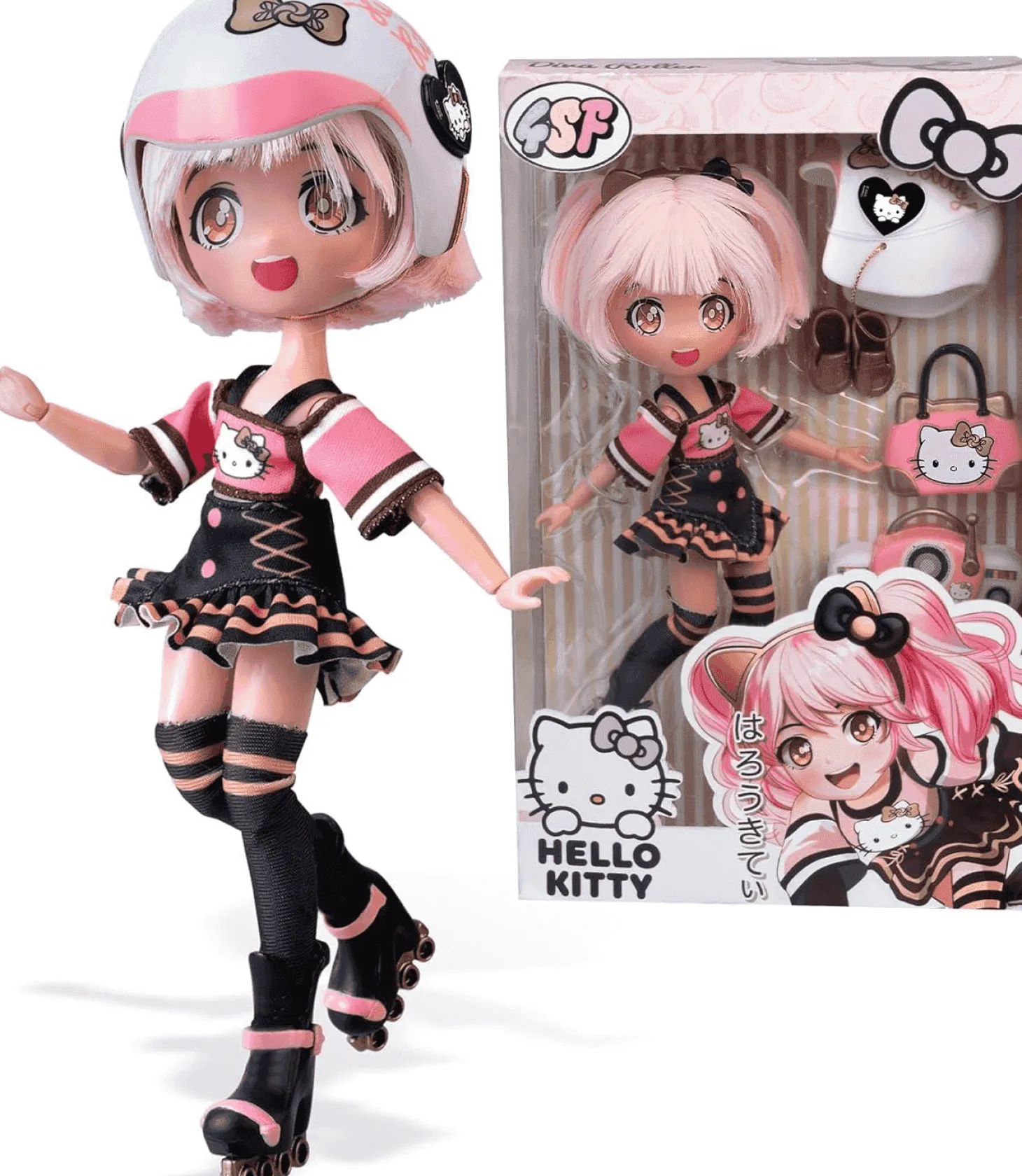 Hello Kitty Golden Diva Roller – Muñeca fashion con estilo japonés y accesorios
