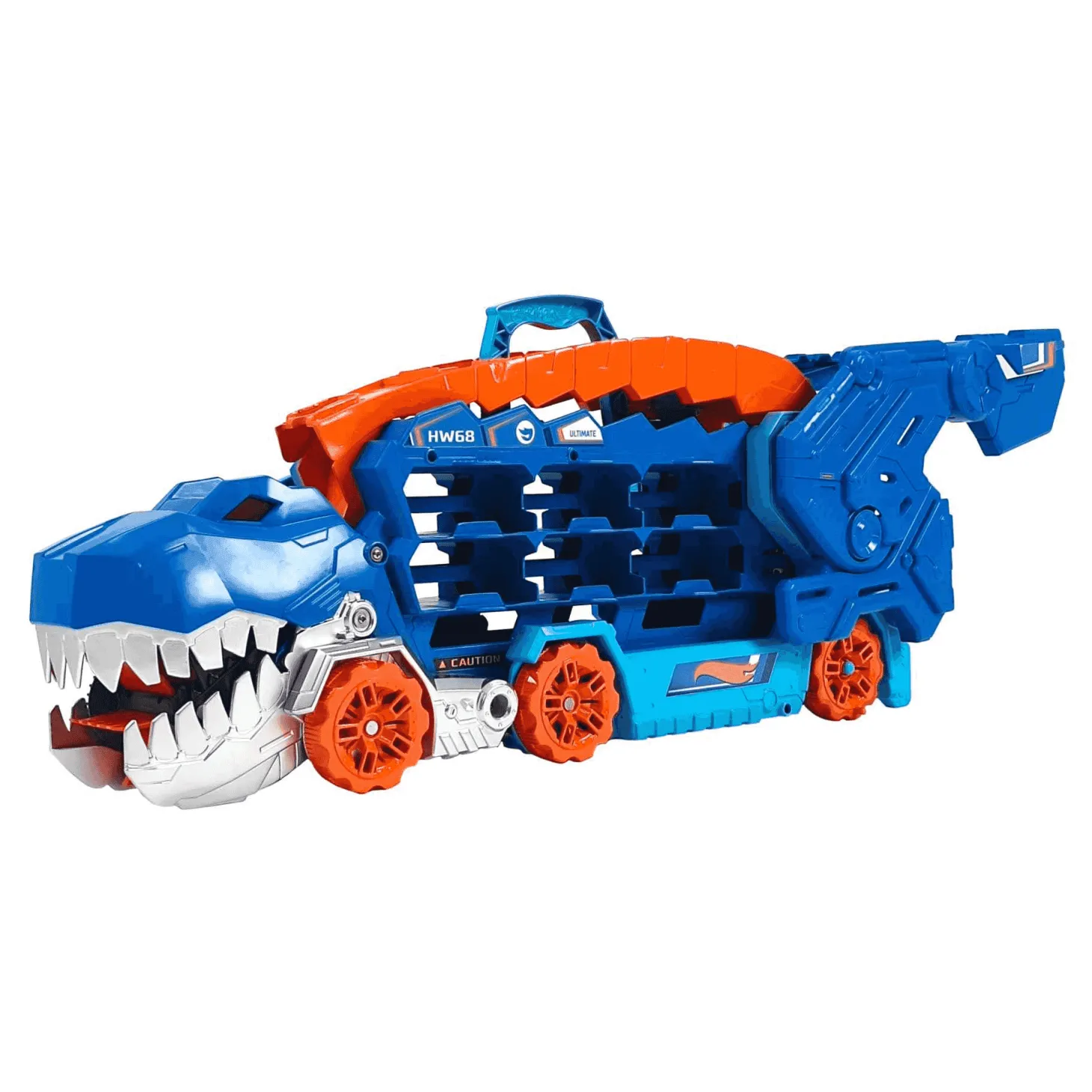 Hot Wheels City Camión tráiler Camión que se transforma en Tiranosaurio Rex pisoteador con pista de