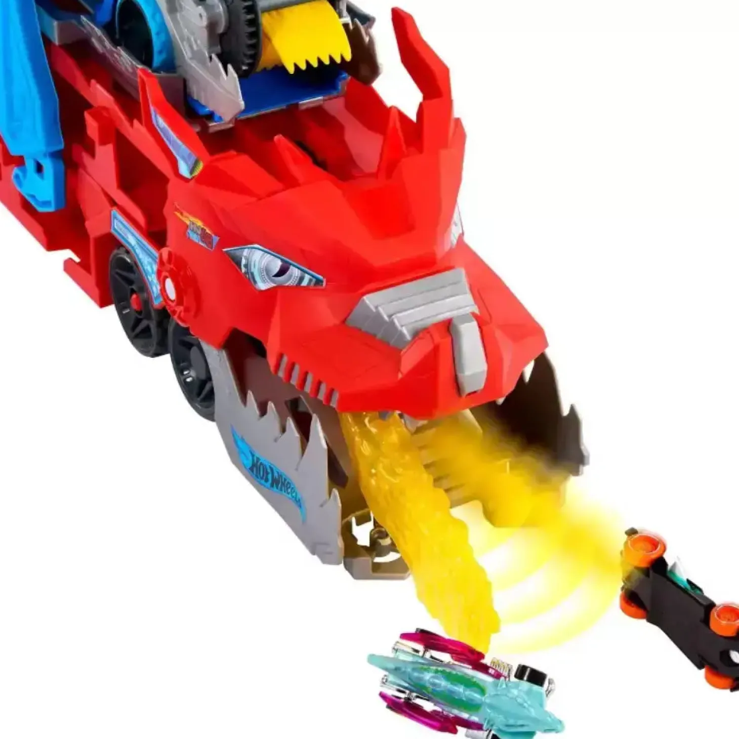 Hot Wheels Dragón Transportador con Ataque Doble – Pista transformable con 2 coches