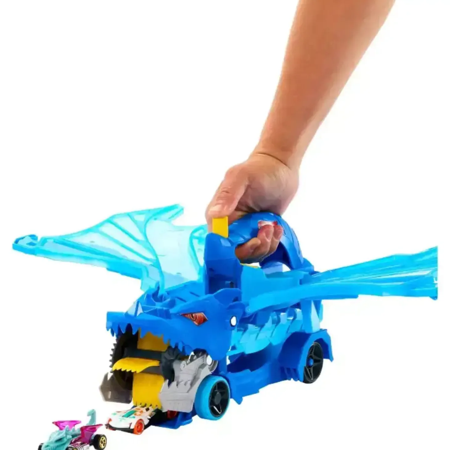 Hot Wheels Dragón Transportador con Ataque Doble – Pista transformable con 2 coches