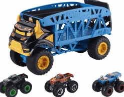 Hot Wheels Monster Trucks Camión Monster Mover Vehículo transportador de coches, incluye 3 coches de