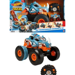 Hot Wheels Monster Trucks HW Transforming Rhinomite RC a escala 1:12 con camión de juguete Race Ace