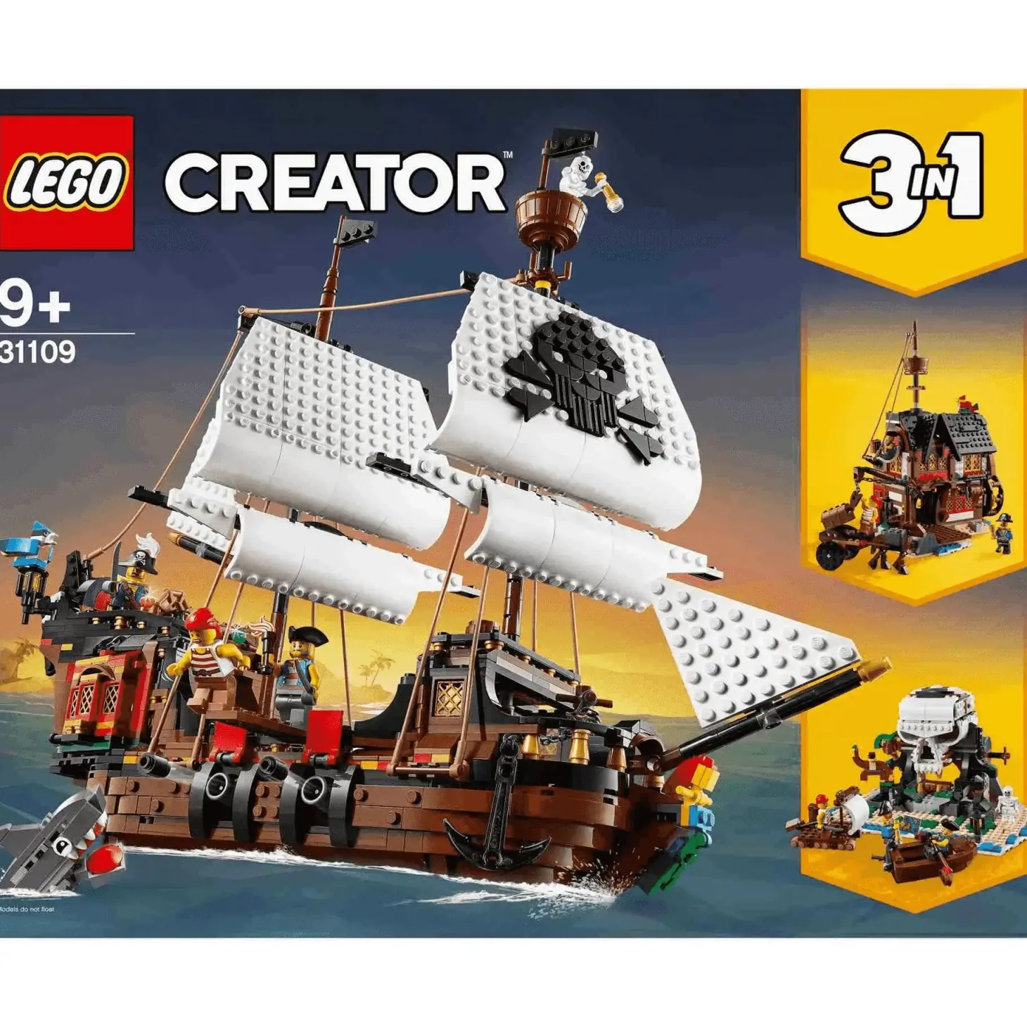 LEGO Creator 3en1 Barco Pirata 31109 – Set de construcción 3 en 1 con barco, taberna y calavera