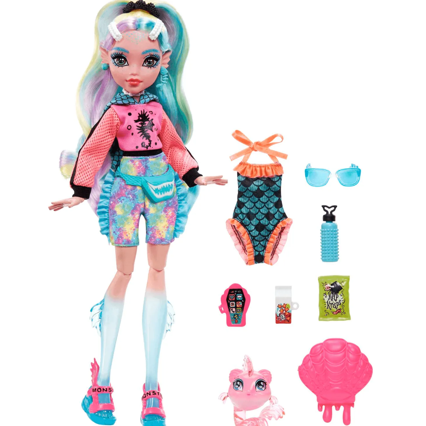 Monster High Lagoona Blue Muñeca articulada con mascota y accesorios de moda