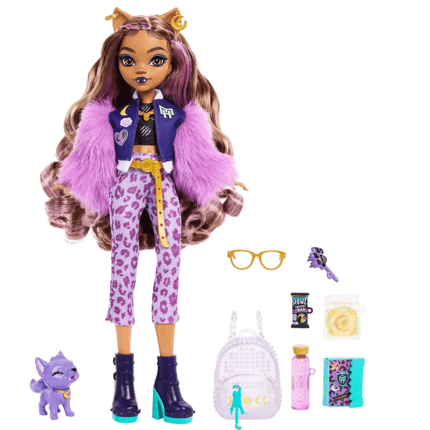 Monster High Muñeca Articulada Clawdeen Wolf Fabulosa con Mascota Crescent y Accesorios