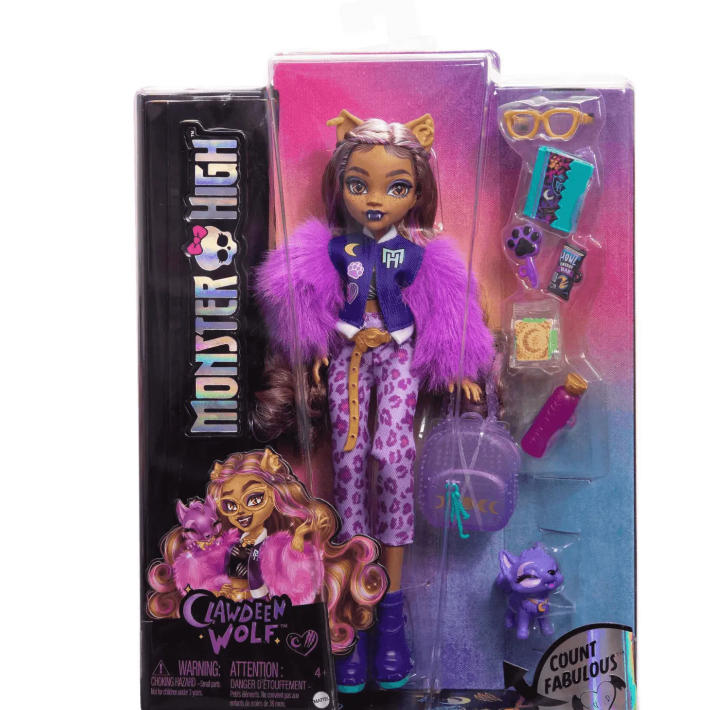 Monster High Muñeca Articulada Clawdeen Wolf Fabulosa con Mascota Crescent y Accesorios