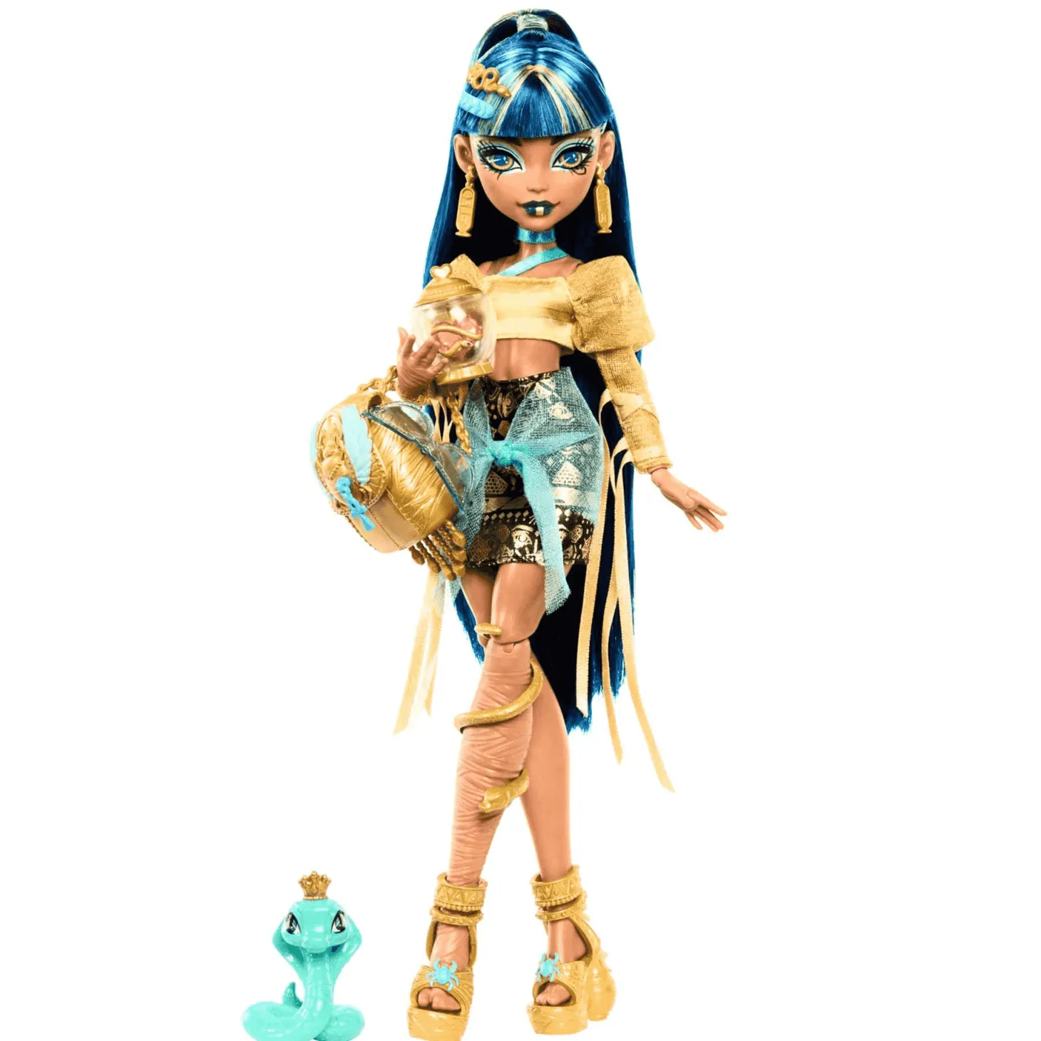 Monster High Muñeca Cleo De Nile de Monster High Estilo Divino con Mascota Cobra Hissette