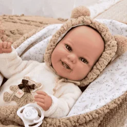 Muñeca Arias Babyto Marrón con Manta de Osito y Peso Realista 35 cm