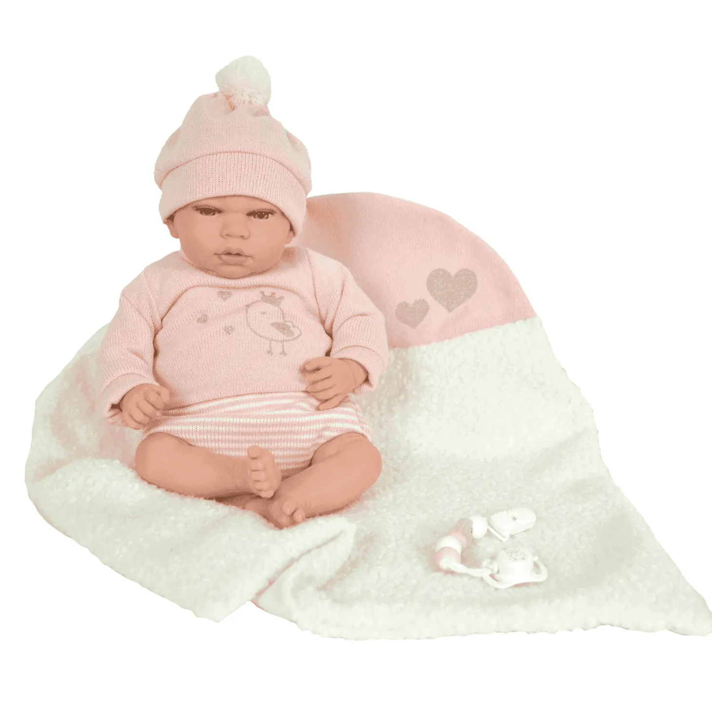 Muñeca Reborn Arias 40 Cm Rosa Con Manta