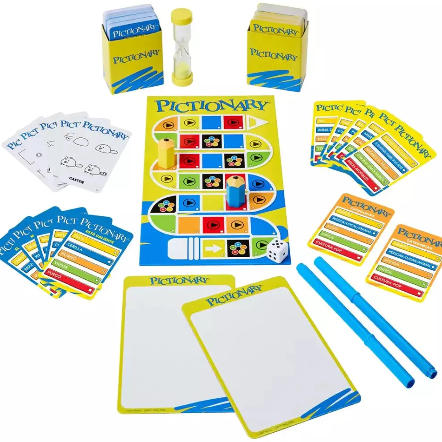 Pictionary – Juego de mesa familiar con pizarras, rotulador y reloj de arena