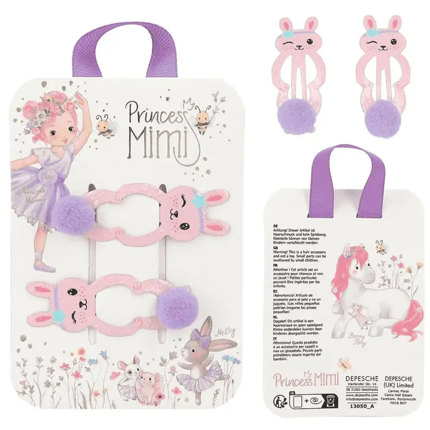 Princess Mimi pinzas para el pelo con pompón