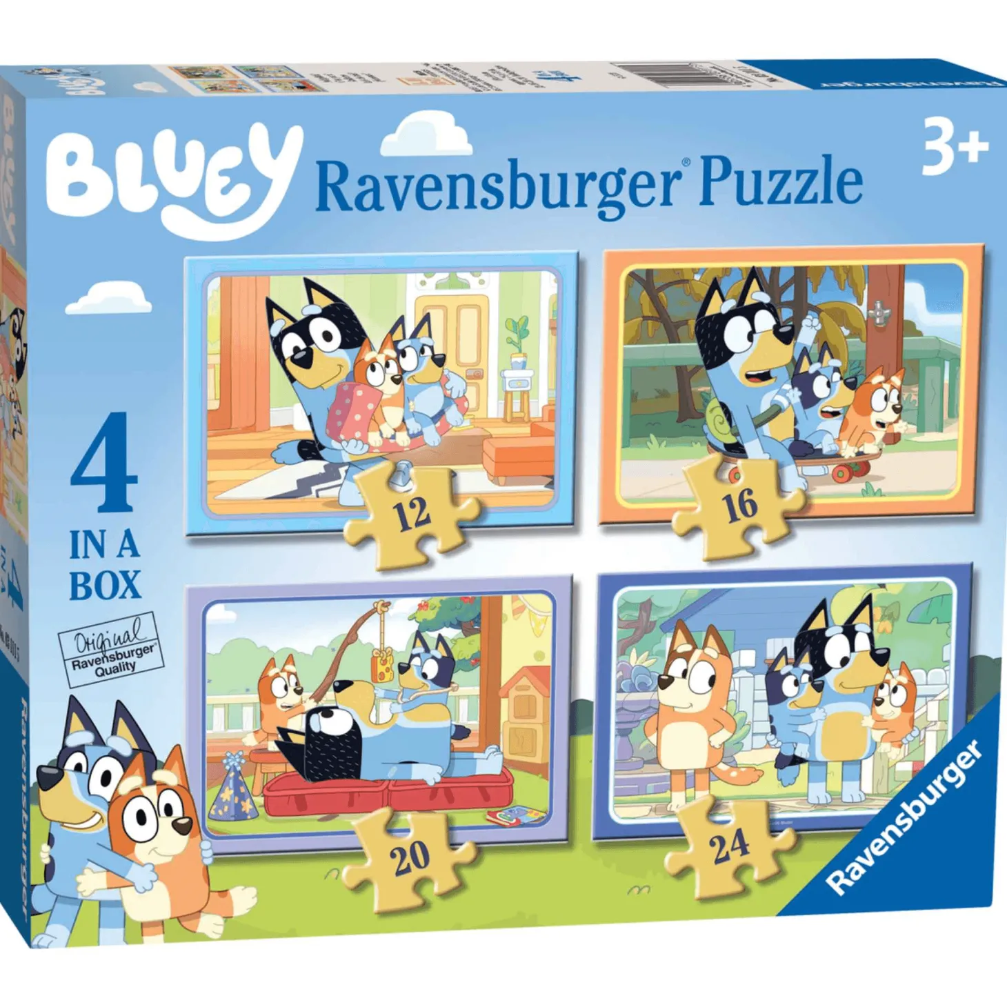 Ravensburger Puzzle Bluey, Colección Puzzle 4 in a box, 10, 12, 14, 16 Piezas, Puzzle para Niños, Ed