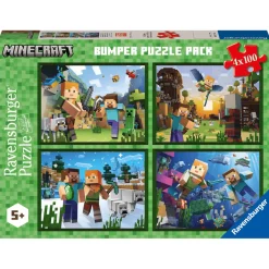Ravensburger Puzzle Minecraft Colección 4x100 Bumper Pack, 4 Puzzle de 100 Piezas, Puzzle para Niños