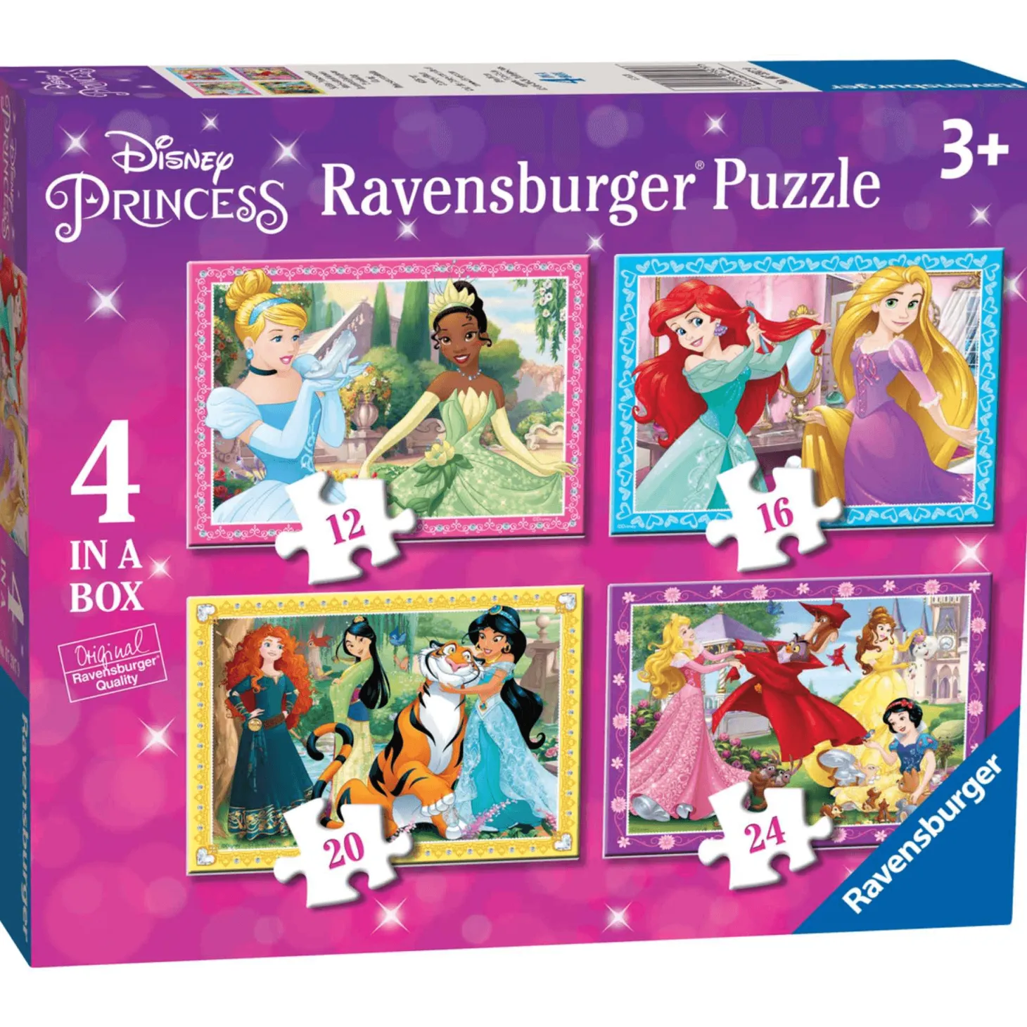 Ravensburger Puzzle Princesse Disney, Colección Puzzle 4 in a box, 10, 12, 14, 16 Piezas, Puzzle par