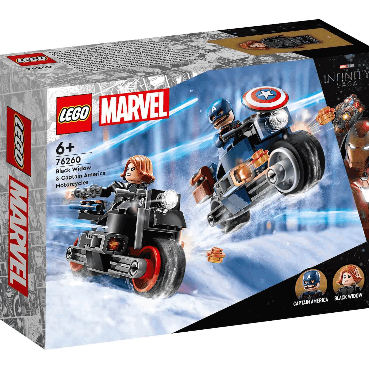 Set de juguetes de construcción LEGO Marvel 76260 Motos de Viuda Negra y el Capitán América 130 pi